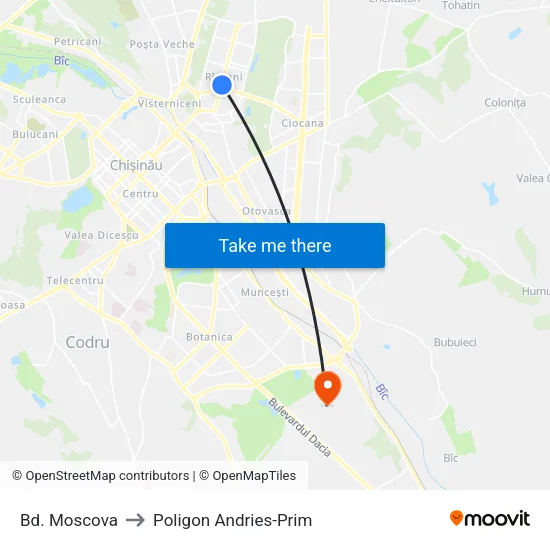 Bd. Moscova to Poligon Andries-Prim map
