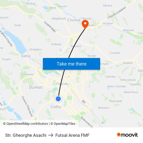 Str. Gheorghe Asachi to Futsal Arena FMF map