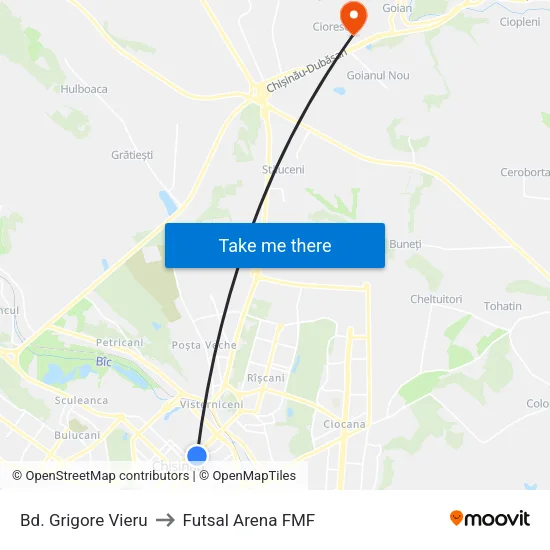 Bd. Grigore Vieru to Futsal Arena FMF map