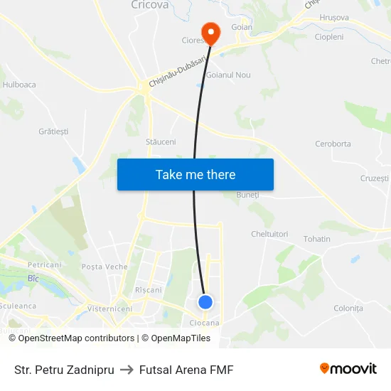 Str. Petru Zadnipru to Futsal Arena FMF map