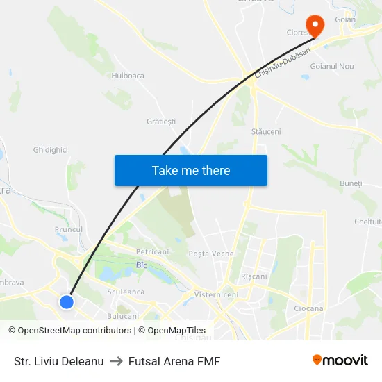 Str. Liviu Deleanu to Futsal Arena FMF map
