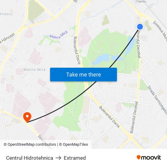 Centrul Hidrotehnica to Extramed map