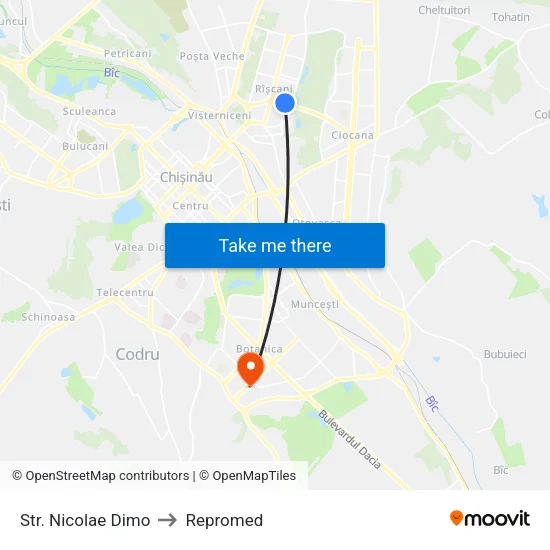 Str. Nicolae Dimo to Repromed map