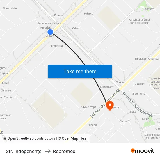 Str. Indepenenței to Repromed map
