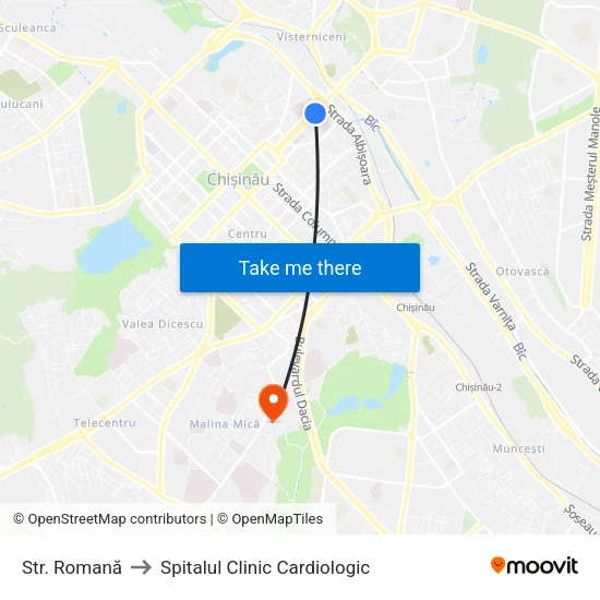 Str. Romană to Spitalul Clinic Cardiologic map