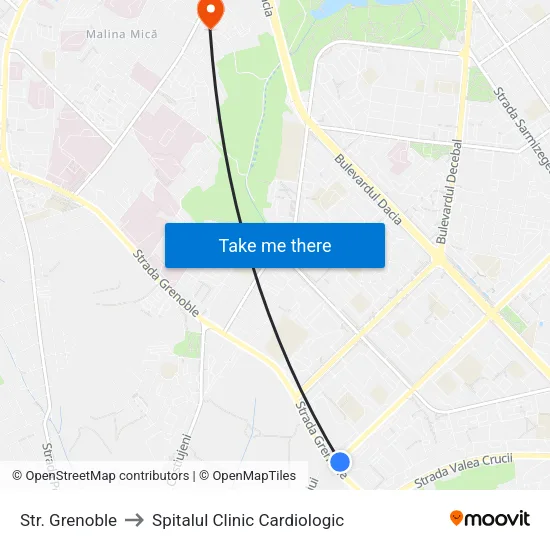 Str. Grenoble to Spitalul Clinic Cardiologic map