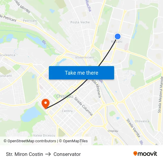 Str. Miron Costin to Conservator map