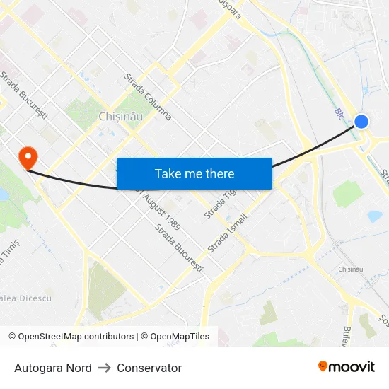 Autogara Nord to Conservator map