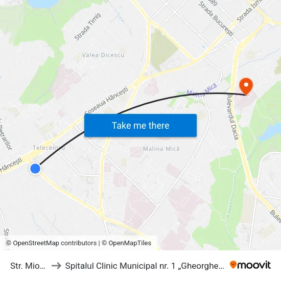 Str. Miorița to Spitalul Clinic Municipal nr. 1 „Gheorghe Paladi” map