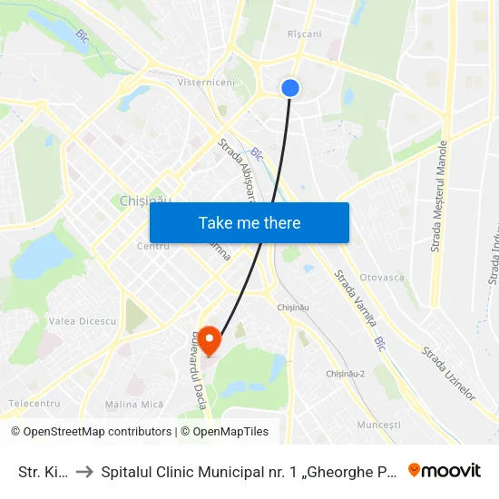 Str. Kiev to Spitalul Clinic Municipal nr. 1 „Gheorghe Paladi” map
