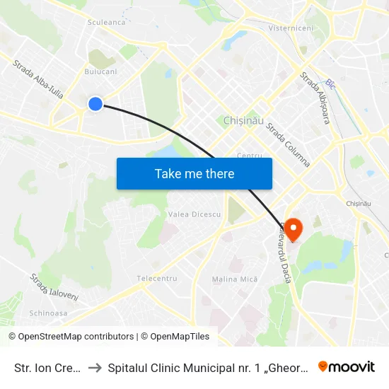 Str. Ion Creangă to Spitalul Clinic Municipal nr. 1 „Gheorghe Paladi” map