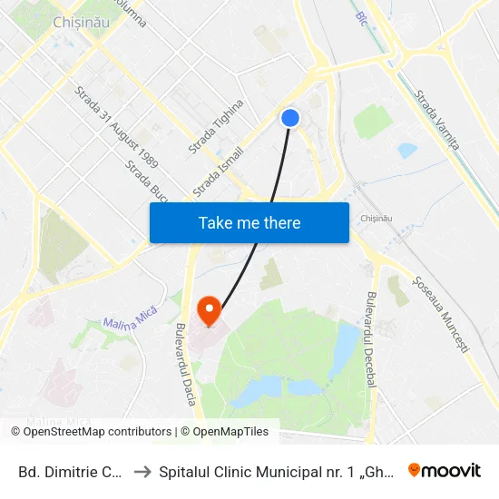Bd. Dimitrie Cantemir to Spitalul Clinic Municipal nr. 1 „Gheorghe Paladi” map