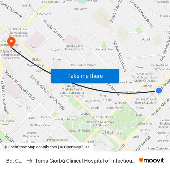 Bd. Grigore Vieru to Toma Ciorbă Clinical Hospital of Infectious Diseases (Spitalul Clinic de Boli Infecțioase „Toma Cio map