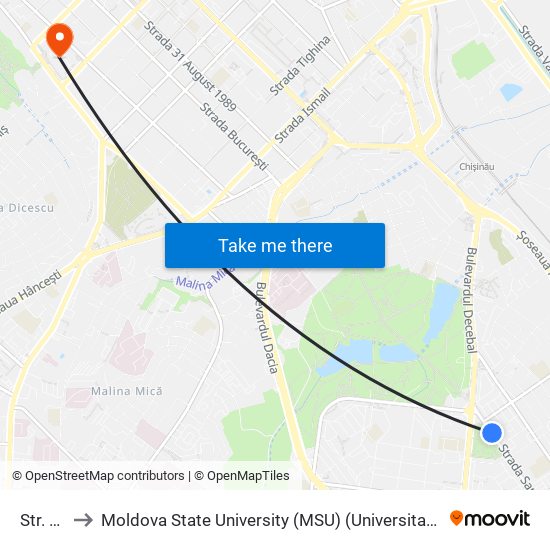 Str. Minsk to Moldova State University (MSU) (Universitatea de Stat din Moldova (USM)) map