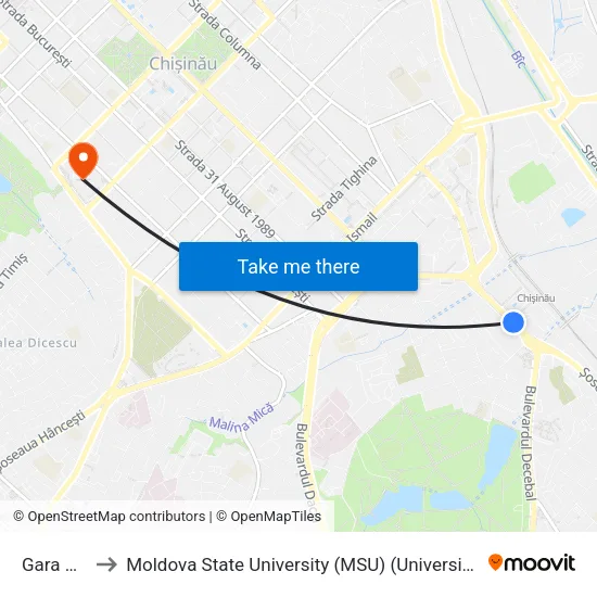 Gara Chișinău to Moldova State University (MSU) (Universitatea de Stat din Moldova (USM)) map