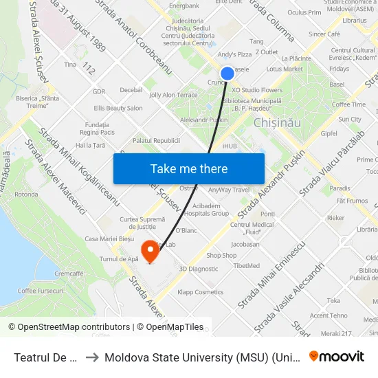 Teatrul De Operă Și Balet to Moldova State University (MSU) (Universitatea de Stat din Moldova (USM)) map