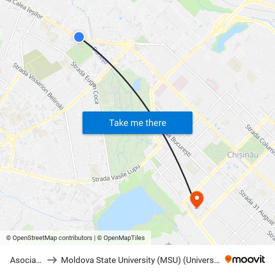 Asociația Zorile to Moldova State University (MSU) (Universitatea de Stat din Moldova (USM)) map