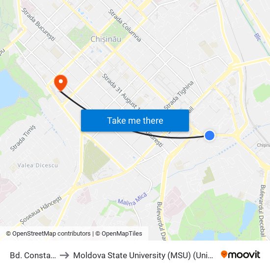 Bd. Constantin Negruzzi to Moldova State University (MSU) (Universitatea de Stat din Moldova (USM)) map