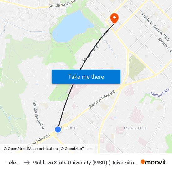 Telecentru to Moldova State University (MSU) (Universitatea de Stat din Moldova (USM)) map