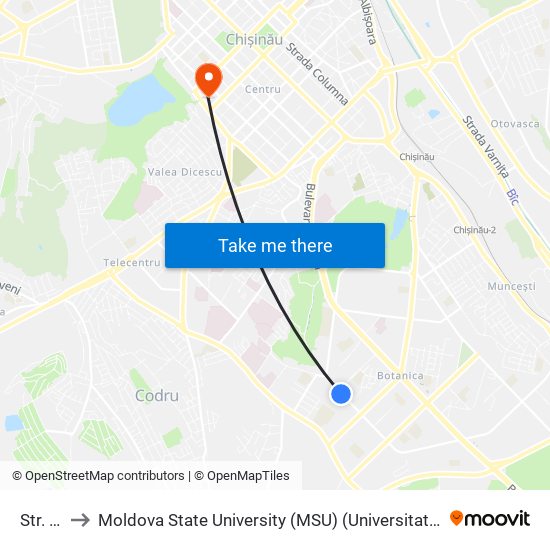 Str. Teilor to Moldova State University (MSU) (Universitatea de Stat din Moldova (USM)) map