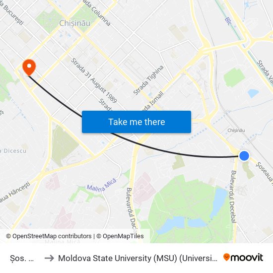 Șos. Muncești to Moldova State University (MSU) (Universitatea de Stat din Moldova (USM)) map