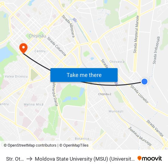 Str. Otovasca to Moldova State University (MSU) (Universitatea de Stat din Moldova (USM)) map