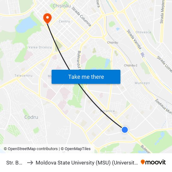 Str. Burebista to Moldova State University (MSU) (Universitatea de Stat din Moldova (USM)) map