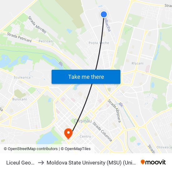 Liceul George Călinescu to Moldova State University (MSU) (Universitatea de Stat din Moldova (USM)) map