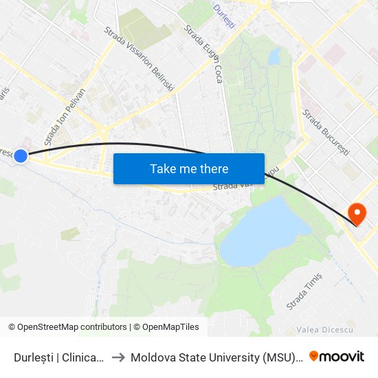 Durlești | Clinica De Diagnoză Veterinară to Moldova State University (MSU) (Universitatea de Stat din Moldova (USM)) map