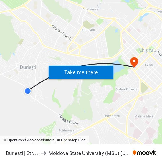 Durlești | Str. Nicolae Dimo 27 to Moldova State University (MSU) (Universitatea de Stat din Moldova (USM)) map