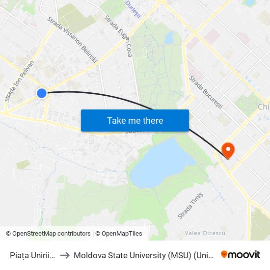 Piața Unirii Principatelor to Moldova State University (MSU) (Universitatea de Stat din Moldova (USM)) map