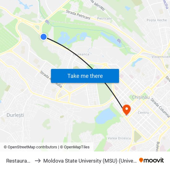 Restaurantul Butoiaș to Moldova State University (MSU) (Universitatea de Stat din Moldova (USM)) map