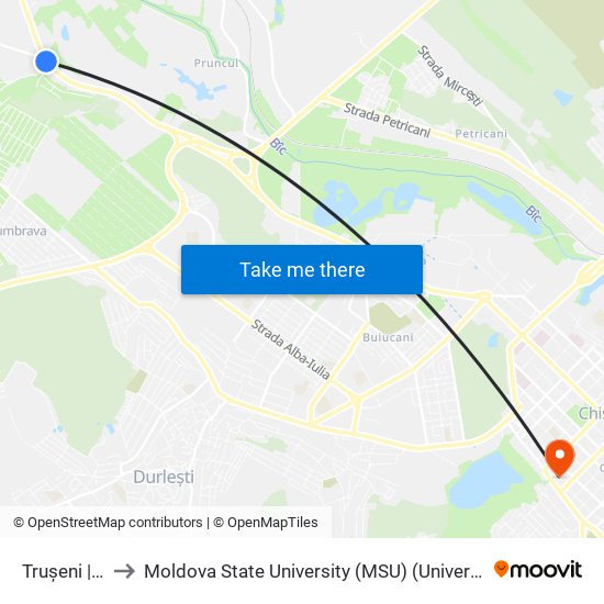 Trușeni | Răscruce to Moldova State University (MSU) (Universitatea de Stat din Moldova (USM)) map