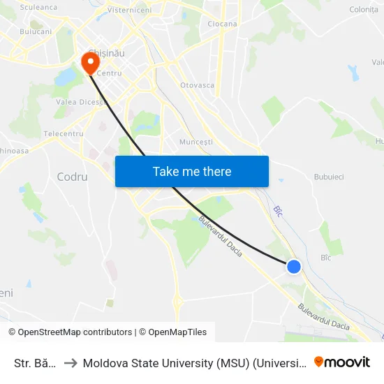 Str. Băcioii Noi to Moldova State University (MSU) (Universitatea de Stat din Moldova (USM)) map