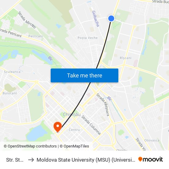 Str. Studenților to Moldova State University (MSU) (Universitatea de Stat din Moldova (USM)) map