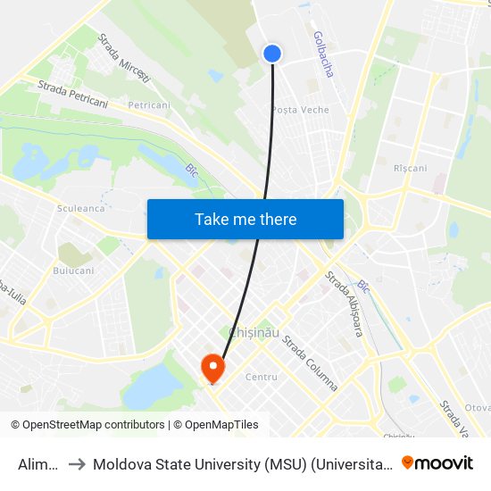 Alimentară to Moldova State University (MSU) (Universitatea de Stat din Moldova (USM)) map