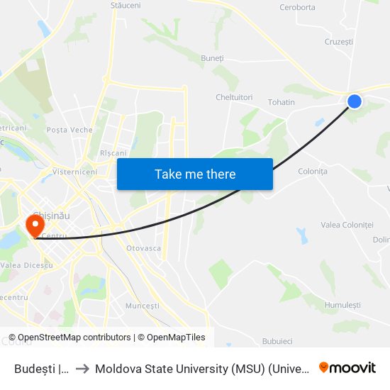 Budești | Str. Traian to Moldova State University (MSU) (Universitatea de Stat din Moldova (USM)) map