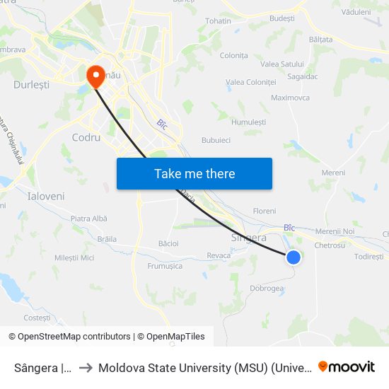 Sângera | Facultativă to Moldova State University (MSU) (Universitatea de Stat din Moldova (USM)) map