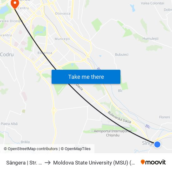 Sângera | Str. Alexandru Cel Bun to Moldova State University (MSU) (Universitatea de Stat din Moldova (USM)) map