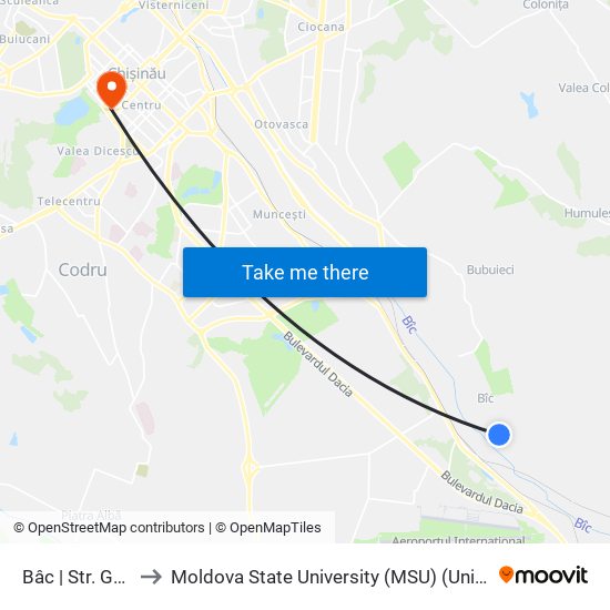 Bâc | Str. Grădinarilor 178 to Moldova State University (MSU) (Universitatea de Stat din Moldova (USM)) map