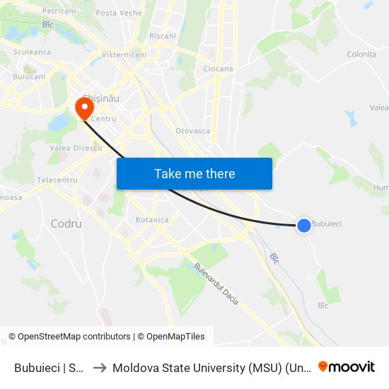 Bubuieci | Str. Grigore Vieru to Moldova State University (MSU) (Universitatea de Stat din Moldova (USM)) map