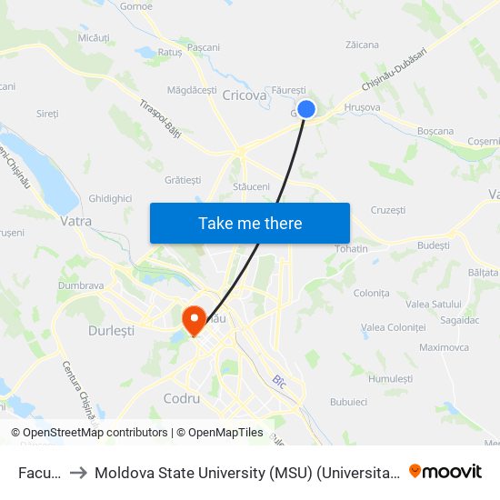 Facultativă to Moldova State University (MSU) (Universitatea de Stat din Moldova (USM)) map