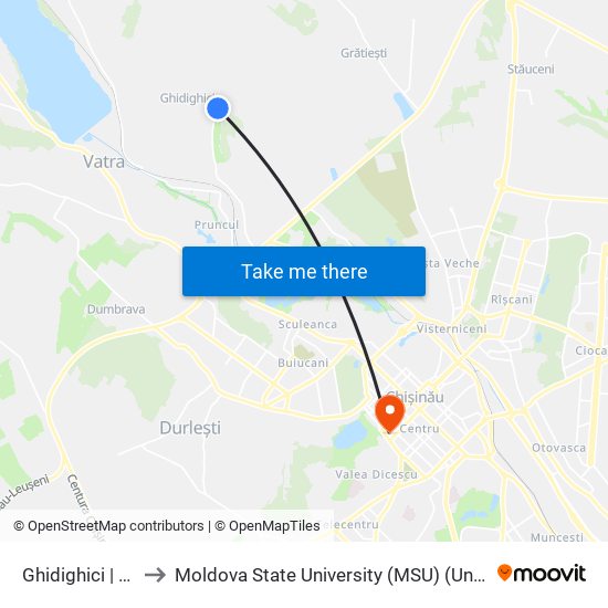 Ghidighici | Stadionul Rapid to Moldova State University (MSU) (Universitatea de Stat din Moldova (USM)) map