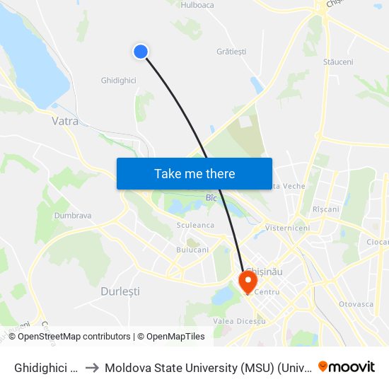 Ghidighici | Str. Sărăturii to Moldova State University (MSU) (Universitatea de Stat din Moldova (USM)) map