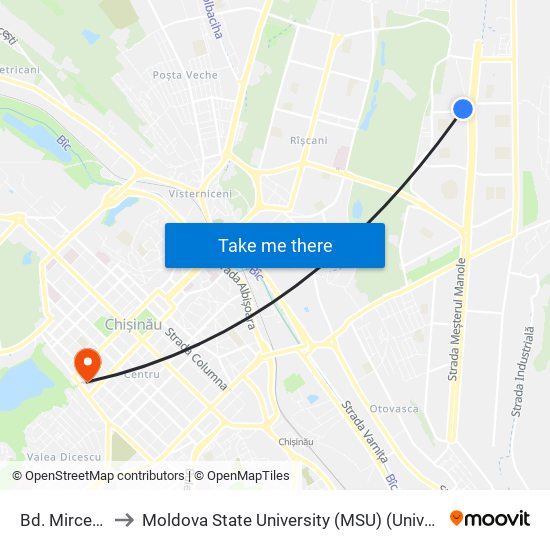 Bd. Mircea Cel Bătrân to Moldova State University (MSU) (Universitatea de Stat din Moldova (USM)) map