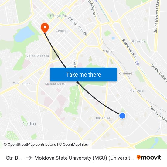 Str. Butucului to Moldova State University (MSU) (Universitatea de Stat din Moldova (USM)) map