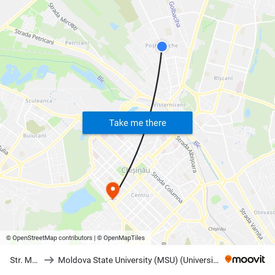Str. Moldovița to Moldova State University (MSU) (Universitatea de Stat din Moldova (USM)) map