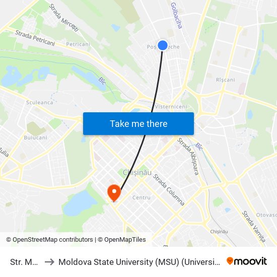 Str. Moldovița to Moldova State University (MSU) (Universitatea de Stat din Moldova (USM)) map