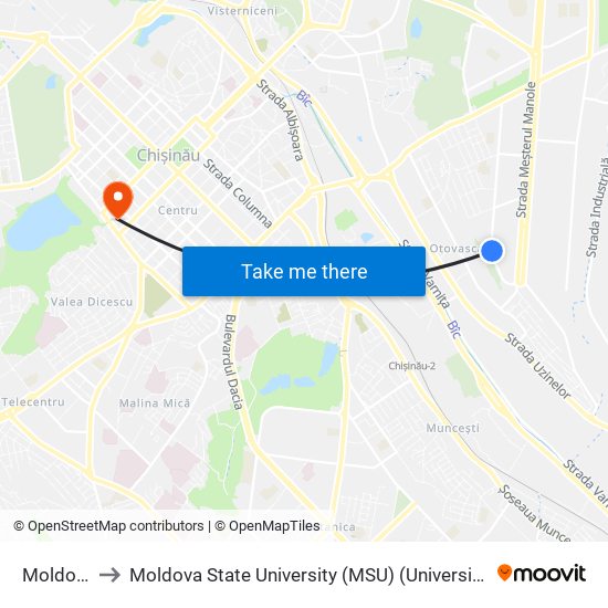 Moldotehmed to Moldova State University (MSU) (Universitatea de Stat din Moldova (USM)) map