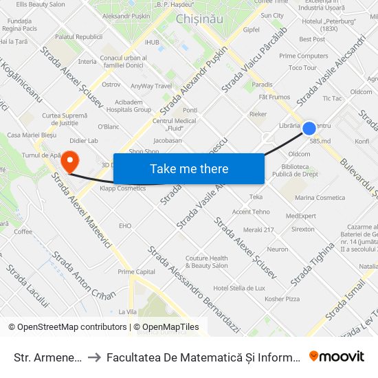 Str. Armenească to Facultatea De Matematică Și Informatică - Usm map